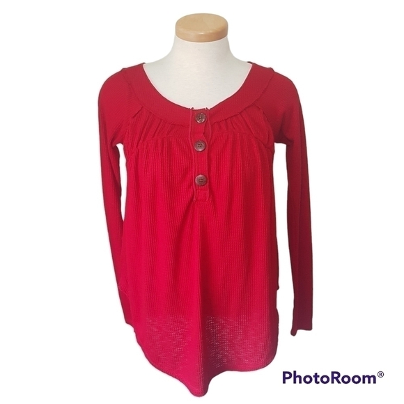 We The Free Free People Must Have Henley Thermal Red Long Sleeved Top - Picture 2 of 16